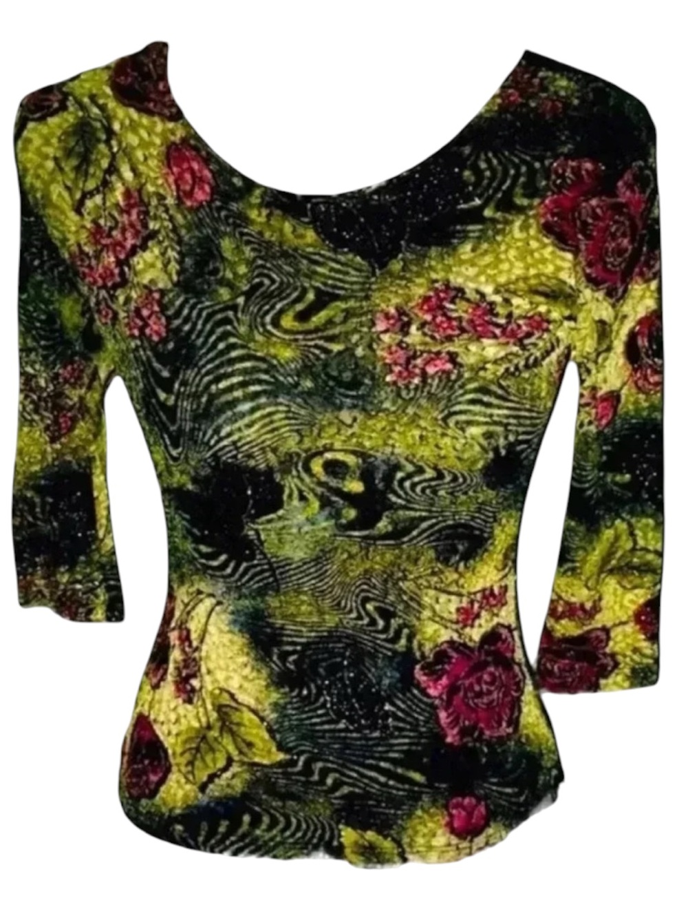 Brittany Black Stretchy Metallic Floral Flower Top Petite S
